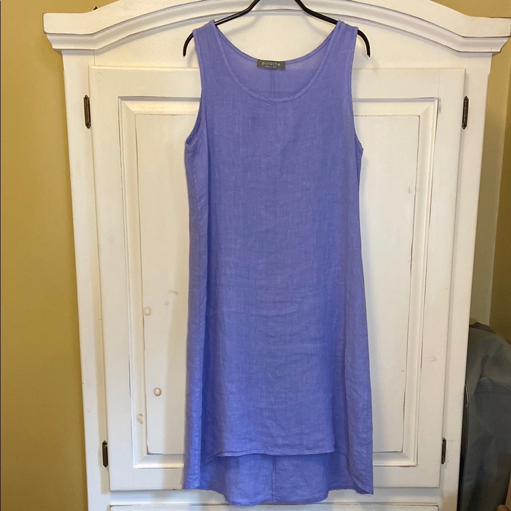 Pistache Sleeveless Linen Dress - Periwinkle